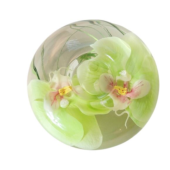 Emilo Robba Glass Orchid Tea Lite Candle Holder Green Floral - Picture 2 of 12